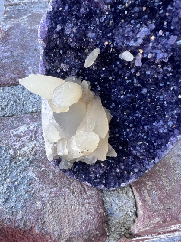 Uruguayan Amethyst Cut Base with Secondary Calcite 1,048 grams - Purple Druzy with Calcite - Amethyst Druzy.